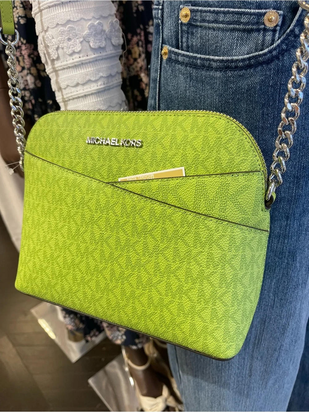 Michael Kors Jet Set Travel Medium Logo Dome Crossbody XBODY Bag Lime NWT